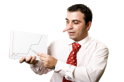 SEO Scam Salesman Lying Pinocchio Nose Growing